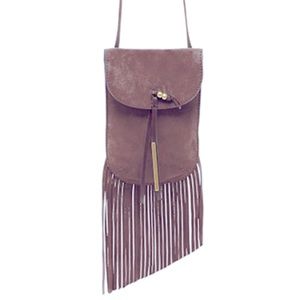 ELLA MOSS pink leather cross body fringe purse